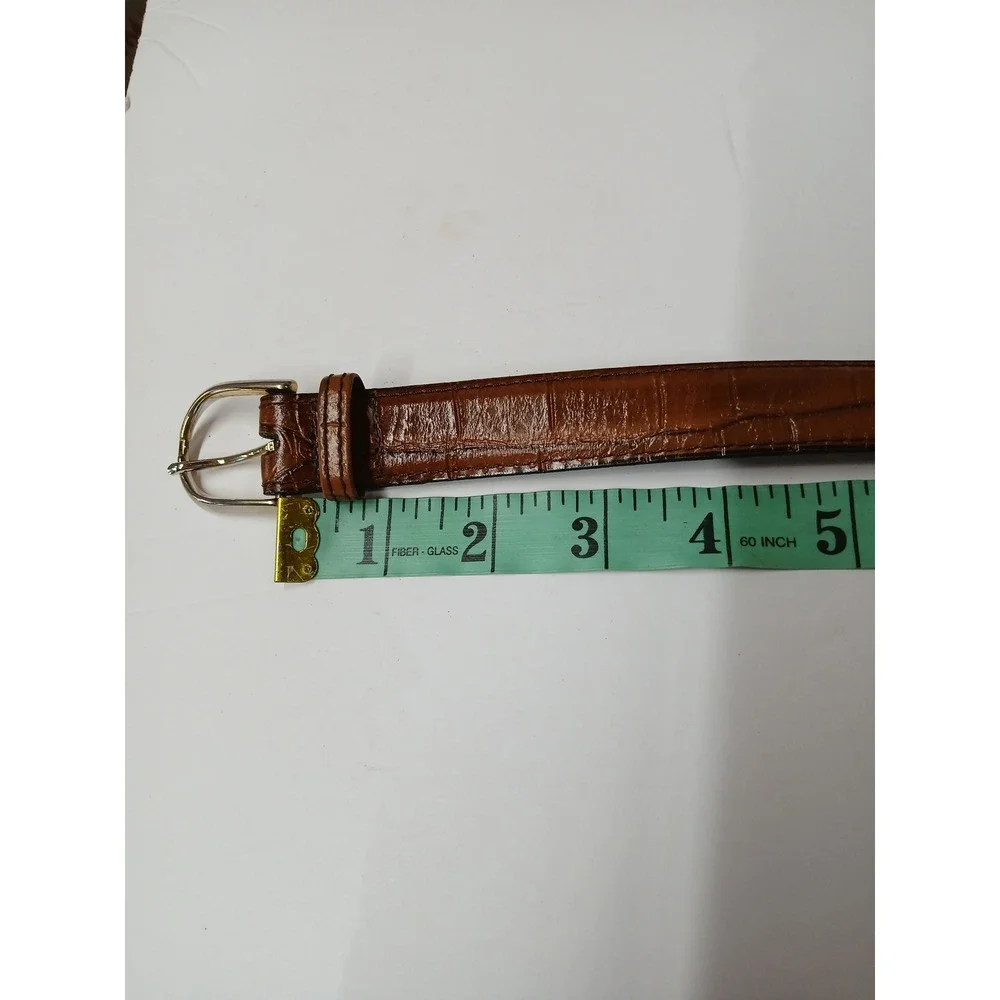 Vintage 90s Cognac Gator Embossed Leather Belt‎ Silver Buckle Made in USA 36/90